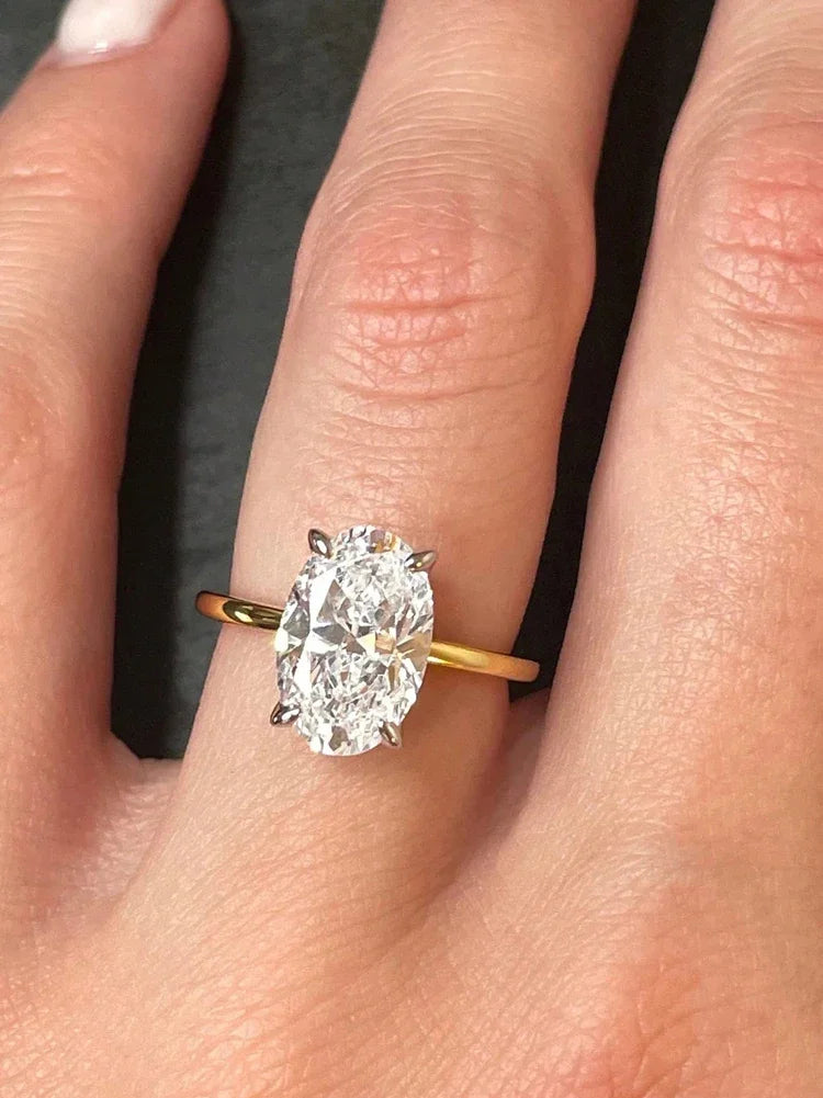 925 Sterling Silve Gorgeous Shiny 1-8CT Zircon Oval Stone Ring For Women Jewelry Precision