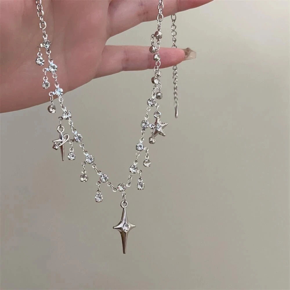Fashion Chic Cross Crystal Zircon Pendant Tassel Necklace for Women Jewelry Precision
