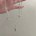 Fashion Chic Cross Crystal Zircon Pendant Tassel Necklace for Women Jewelry Precision