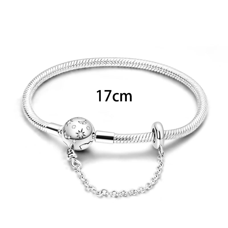 Original Women Bracelet 925 Silver17-20CM Starry Full Moon Safety Chain Snake Bone Chain Bracelet Fit DIY Exquisite Jewelry Gift Jewelry Precision