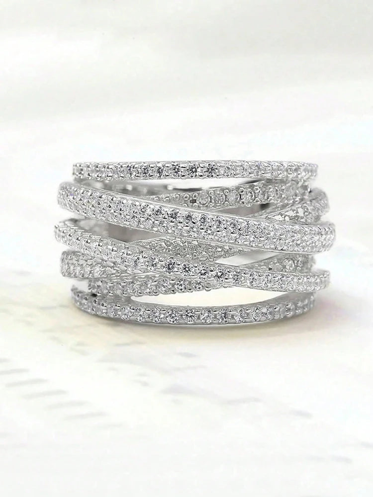 925 Sterling Silver Classic Vintage Line Wrap Zircon Ring For Women Jewelry Precision