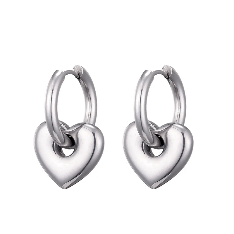 Classic Stainless Steel Heart Star Hoop Earrings For Women Punk Hip Hop Jewelry Precision