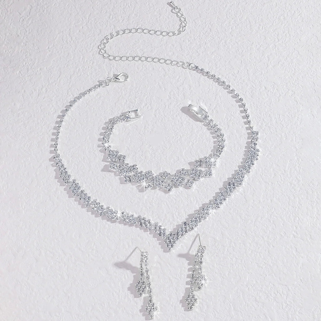 Fashionable silver plated rhinestone folding tassel earrings necklace, wedding jewelry gift, fashionable style Jewelry Precision