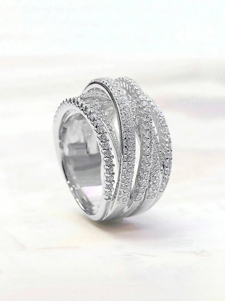 925 Sterling Silver Classic Vintage Line Wrap Zircon Ring For Women Jewelry Precision