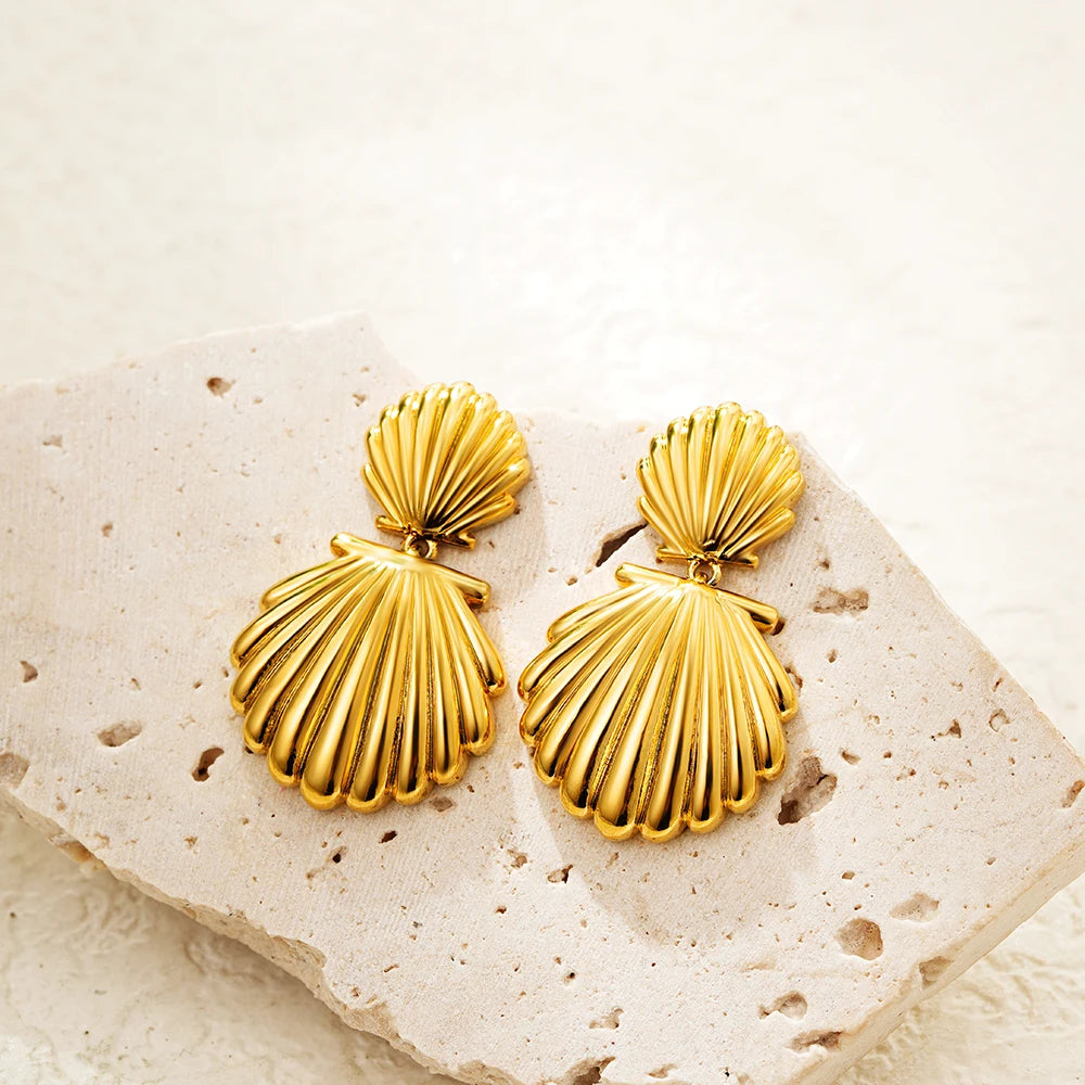 Gold Plated Texture Snail Conch Shell Earrings for Women Jewelry Precision