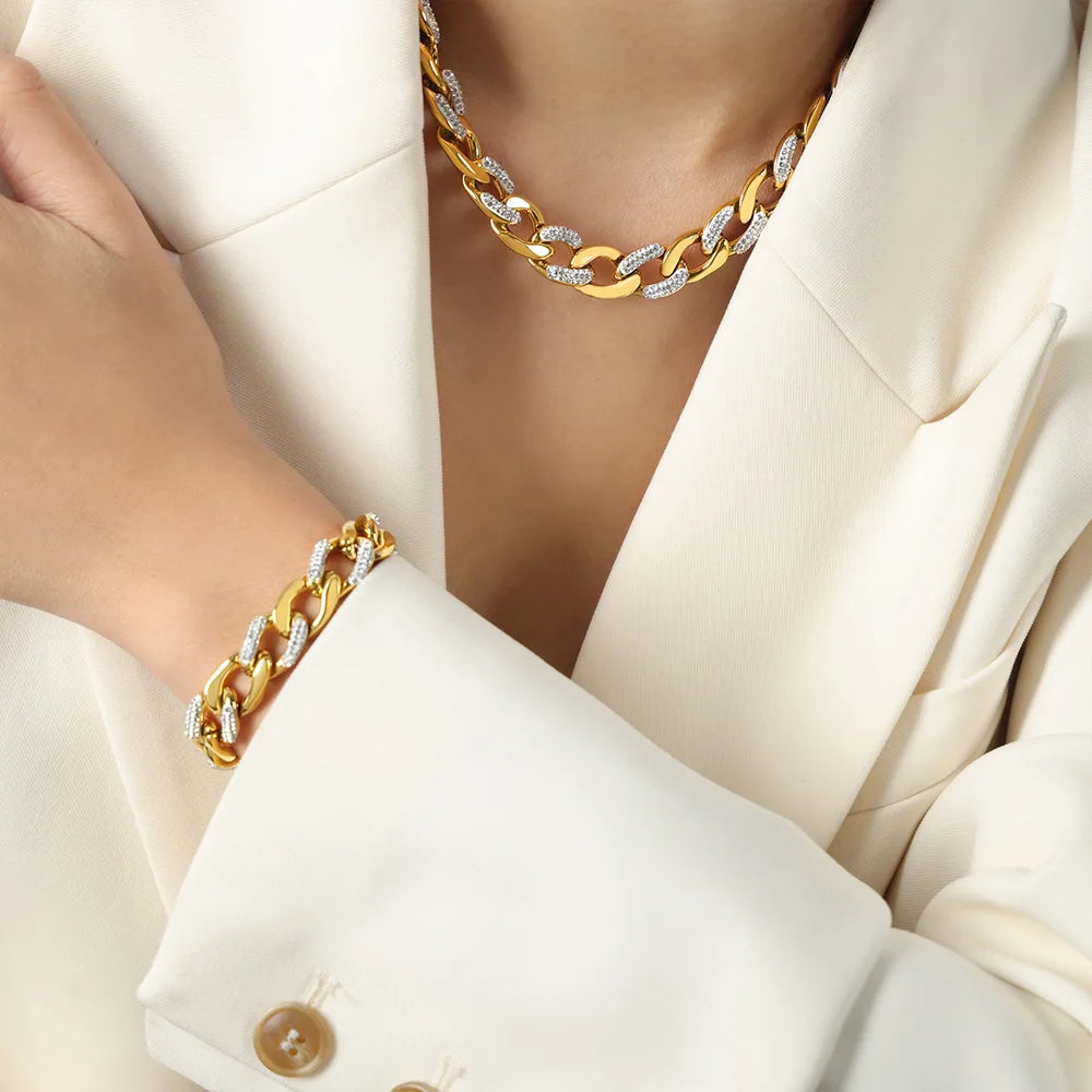 Stainless Steel Cuban Chain Necklace Bracelet for Women Jewelry Precision