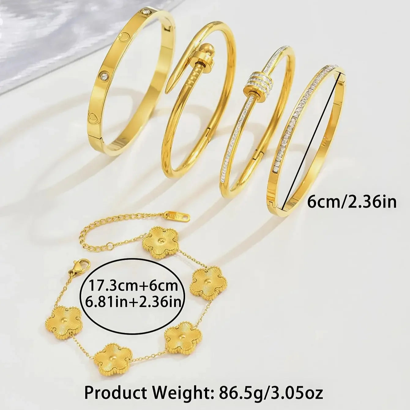 Europe And The United States Hot Stainless Steel Four-leaf Clover Lucky Bracelet Fashion Women's Nail Bracelet Gold Bangles Jewelry Precision