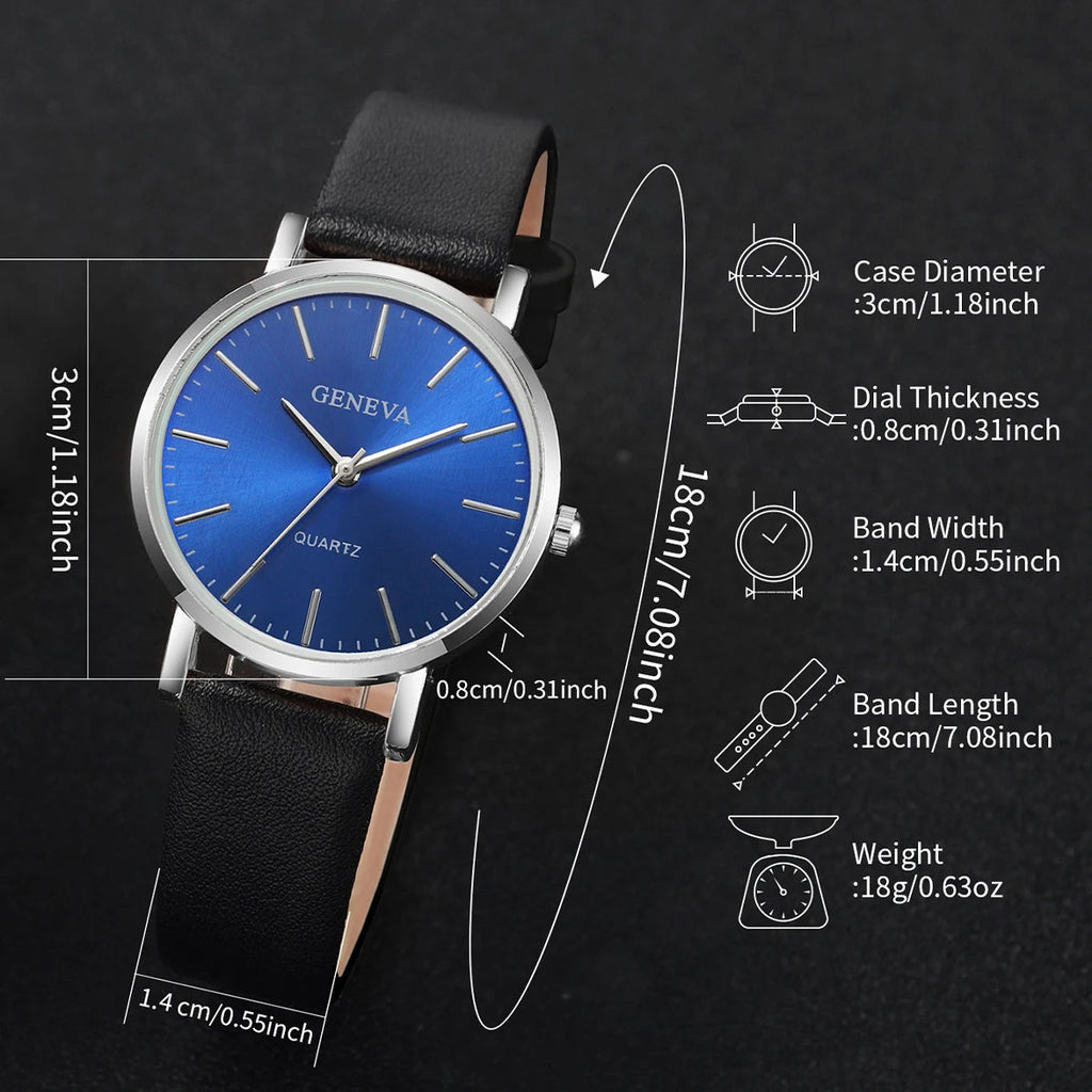 2PCS Couple's Watches Fashion Blue Dial Women Quartz Watch Men Leather Band Wristwatches Jewelry Precision