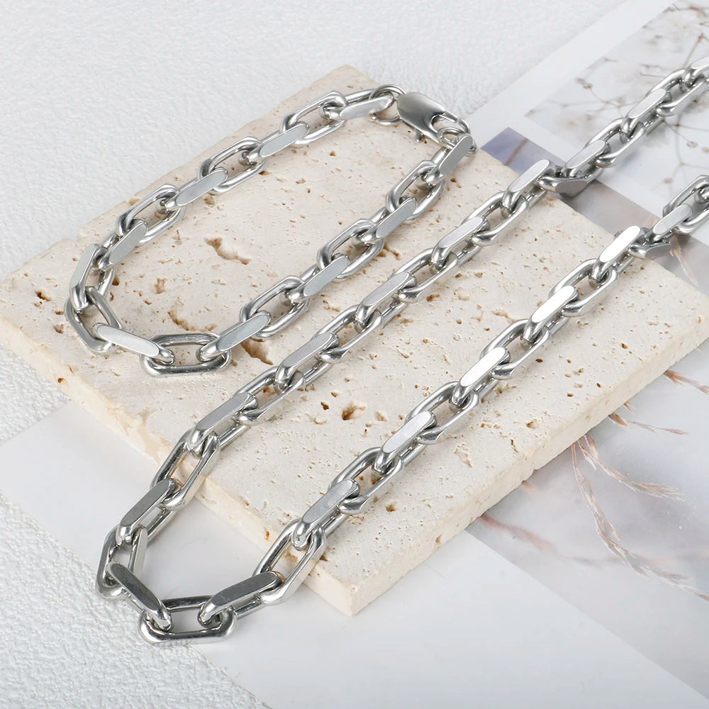 Thick Flat Cuban Link Chain Stainless Steel Necklace Bracelet Jewelry Jewelry Precision