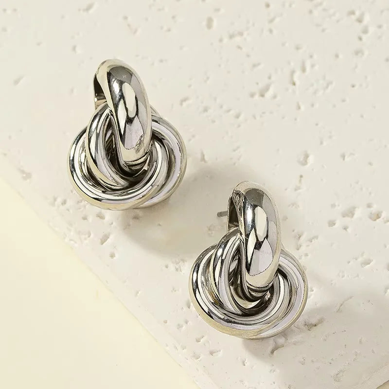 Gold SIlver Color Knot Stud Earring For Women Shiny Color Trendy Earring Stud Cute Daily Wear Jewelry - Jewelry Precision