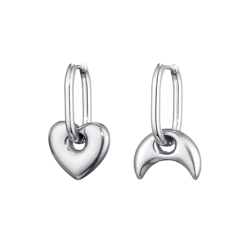 Classic Stainless Steel Heart Star Hoop Earrings For Women Punk Hip Hop Jewelry Precision