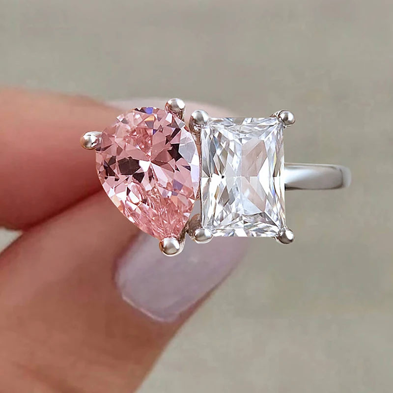 925 Sterling Silver Simplicity Classic Zircon Water Drop Ring For Women Jewelry Precision