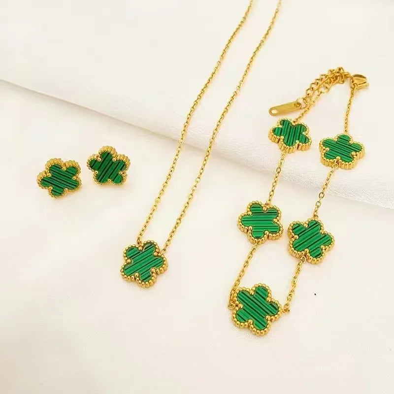 3-Piece Set of Plum Blossom Five-Leaf Flower Necklace Bracelet Women's Gift Jewelry Set for Parties Jewelry Precision