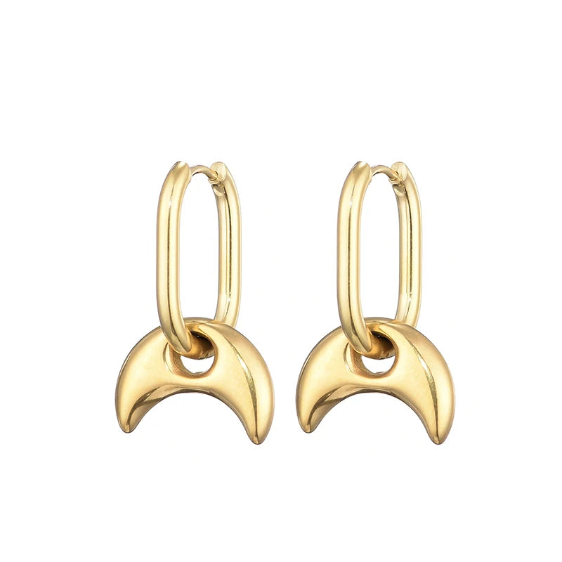 Classic Stainless Steel Heart Star Hoop Earrings For Women Punk Hip Hop Jewelry Precision