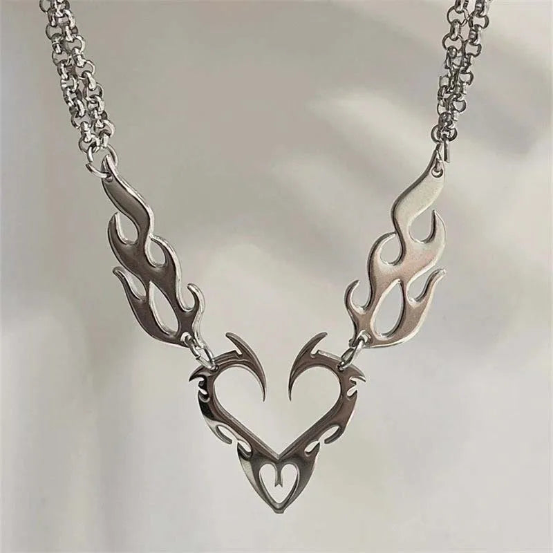 Stainless Steel Silver Color Thorn Heart Choker Necklace For Woman Jewelry Precision