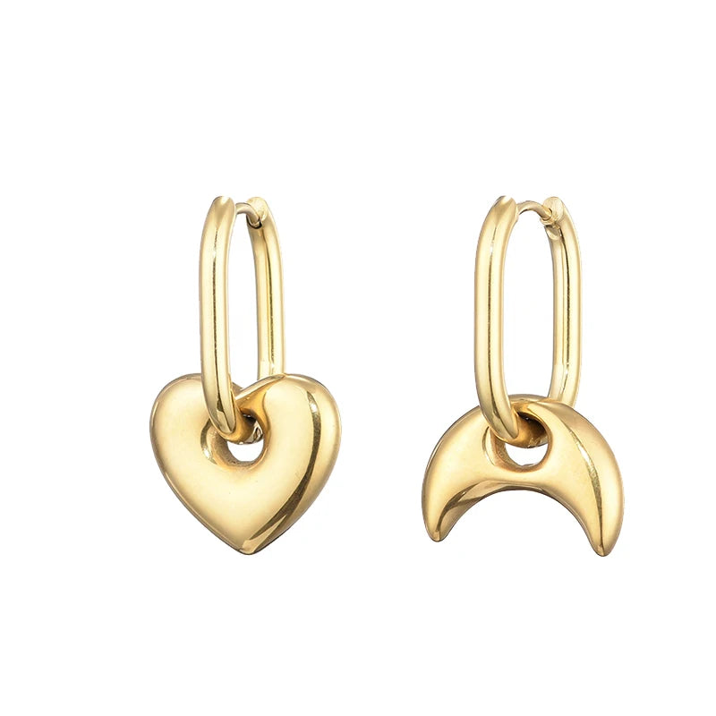 Classic Stainless Steel Heart Star Hoop Earrings For Women Punk Hip Hop Jewelry Precision