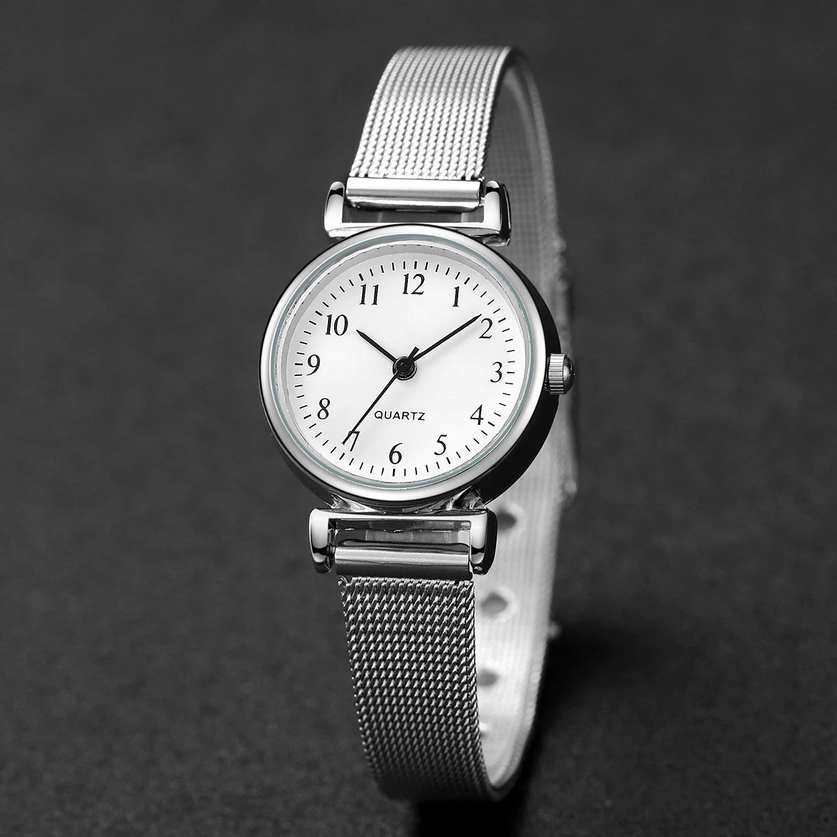 2PCS Fashion Arabic Dial Women Quartz Watch Steel Mesh Band Watches Opening Cuff Bracelet Bangle Set（Without Box） Jewelry Precision