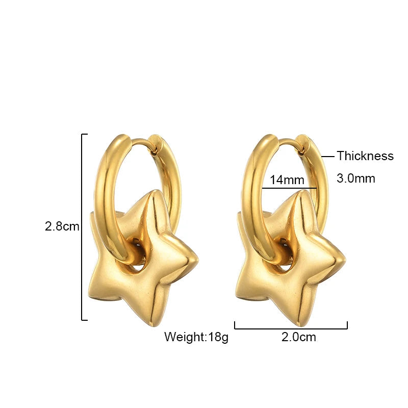 Classic Stainless Steel Heart Star Hoop Earrings For Women Punk Hip Hop Jewelry Precision