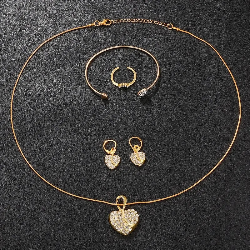 Women's Quartz Watch Gold Luxury Women Ring Necklace Earring Rhinestone Fashion Wristwatch Casual Ladies Watches Jewelry Set Jewelry Precision
