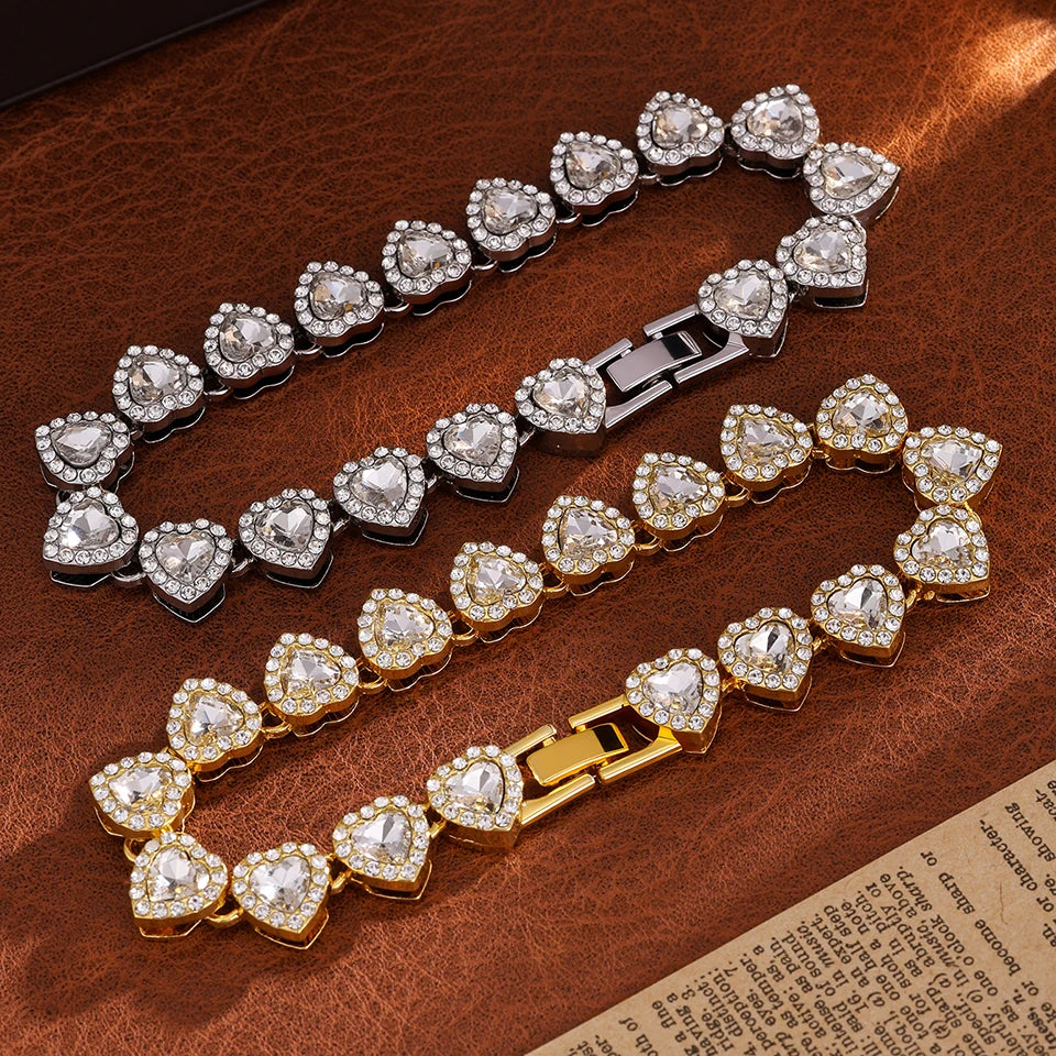 ZAKOL 3Pcs/Set Shiny Heart-shaped Rhinestone Stainless Steel Bracelet Jewelry Precision