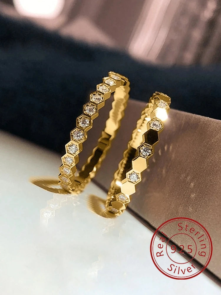 925 Sterling Silver Vintage Geometric Shape Zircon Rings For Women Gift Match Daily Party High Quality Fine Jewelry Accessories Jewelry Precision
