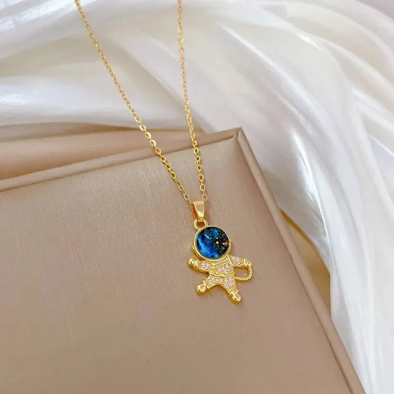 Light Luxury Titanium Steel Star Series Necklace for Women Gold Color Planet Moon Astronaut Pendant Necklaces Jewelry Gifts Jewelry Precision