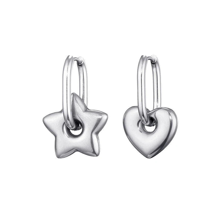 Classic Stainless Steel Heart Star Hoop Earrings For Women Punk Hip Hop Jewelry Precision