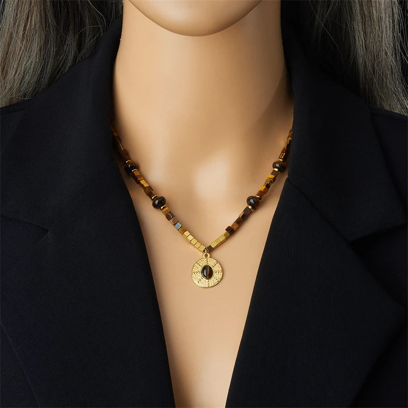 DIEYURO 316L Stainless Steel Square Beaded  Necklace For Women Jewelry Precision