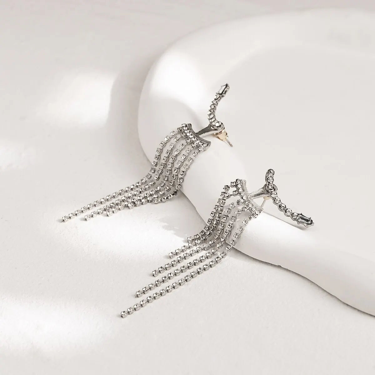 Korean Full Rhinestone Long Tassel Drop Earrings for Women Exquisite Luxury Zircon Crystal Earrings Female Jewelry Wholesale Jewelry Precision