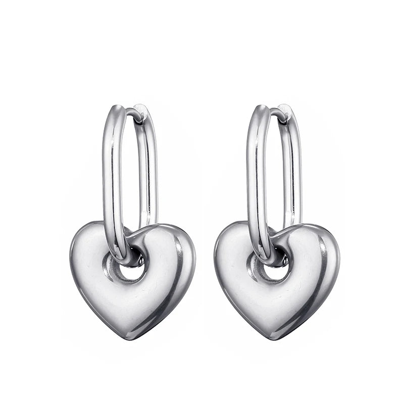 Classic Stainless Steel Heart Star Hoop Earrings For Women Punk Hip Hop Jewelry Precision