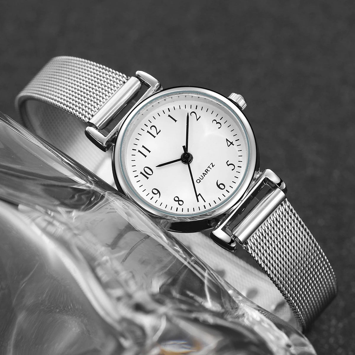 6PCS Fashion Women Watches Small Arabic Dial Quartz Watch Ladies Silver Mesh Band Wristwatches Jewelry Reloj Mujer（Without Box） Jewelry Precision