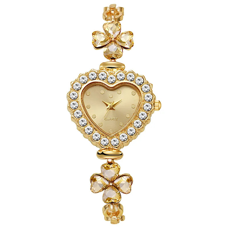 Fashion Heart Dial Women Watch Flower Bracelet Ladies Quartz Watches Clock Jewelry Precision