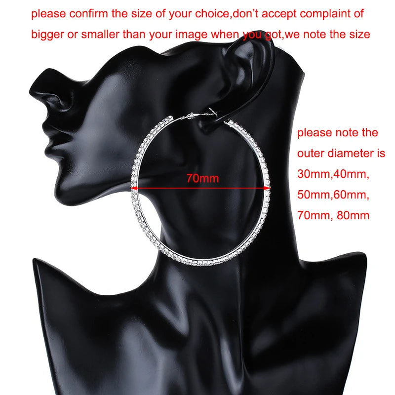 30-80mm Big Hoop Earrings For Women Girls Circle Crystal Jewelry Precision