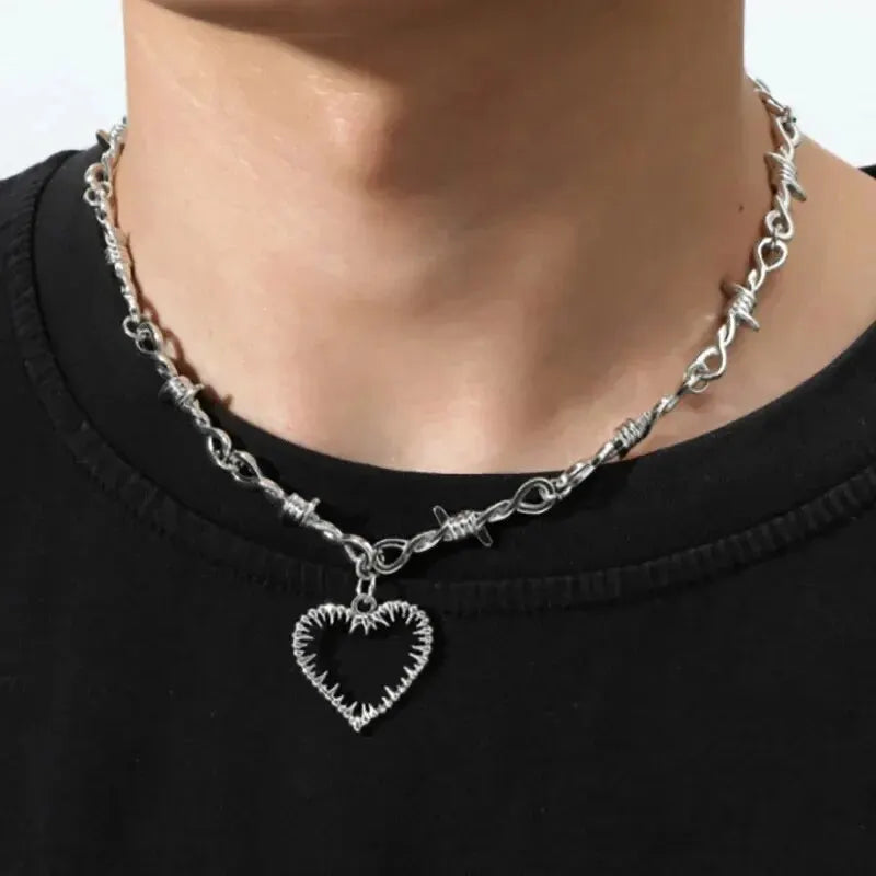Heart Design Red Stone Hand Bone Shape Chain Women Men Necklace Ins Design Heart Style Charm Korean Chain Men Women Necklace Jewelry Precision