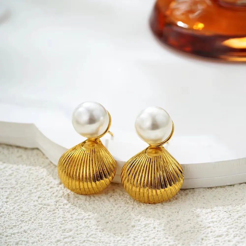 Gold Plated Texture Snail Conch Shell Earrings for Women Jewelry Precision