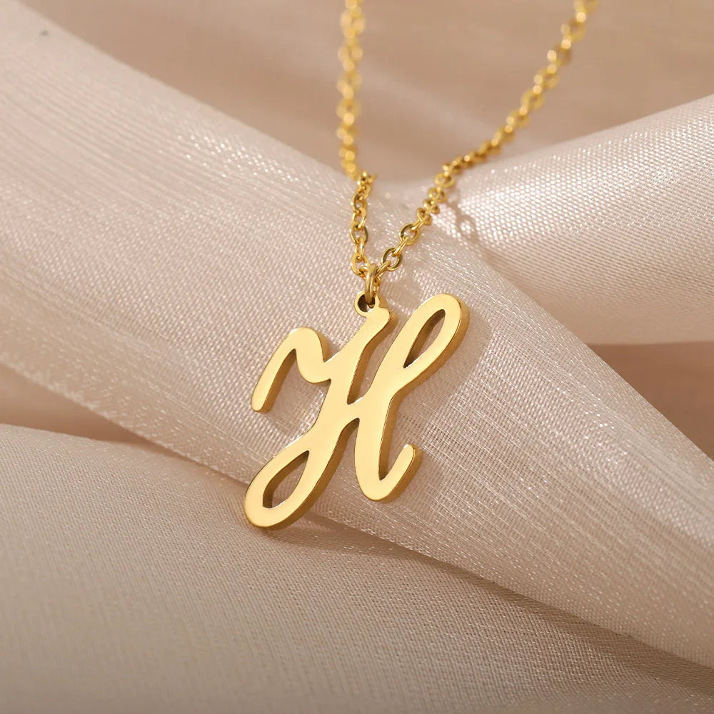 Artistic Cursive Initials Letter Necklace For Women Gold Plated Chain Choker Necklace Charm Collar Stainless Steel Jewelry Jewelry Precision