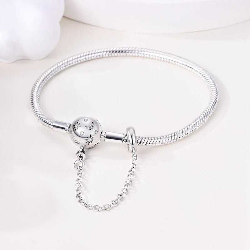 Original Women Bracelet 925 Silver17-20CM Starry Full Moon Safety Chain Snake Bone Chain Bracelet Fit DIY Exquisite Jewelry Gift Jewelry Precision
