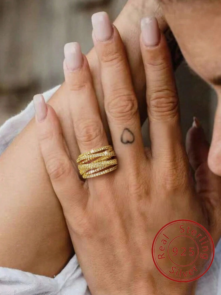 925 Sterling Silver Classic Vintage Line Wrap Zircon Ring For Women Jewelry Precision