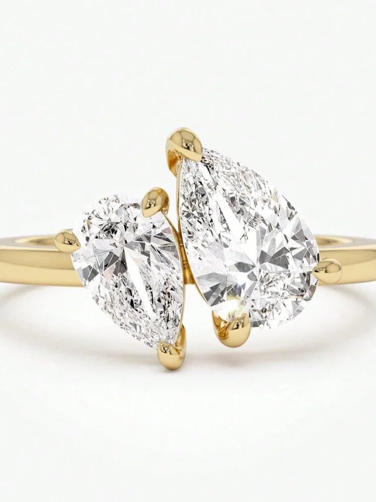 925 Sterling Silver Simplicity Classic Zircon Water Drop Ring For Women Jewelry Precision