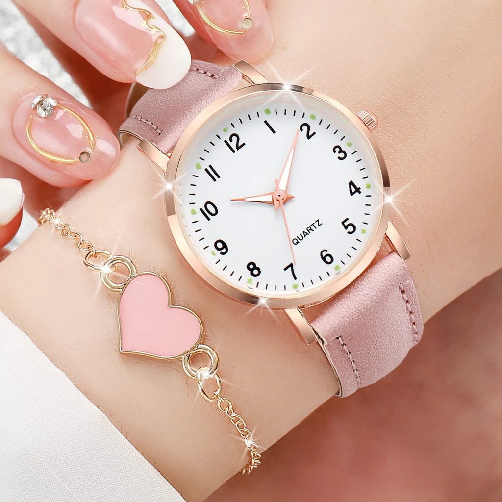 4/6PCS Fashion Arabic Dial Women Watches Ladies Leather Strap Quartz Wristwatch Heart Bracelets Set Reloj Mujer(Without Box) Jewelry Precision