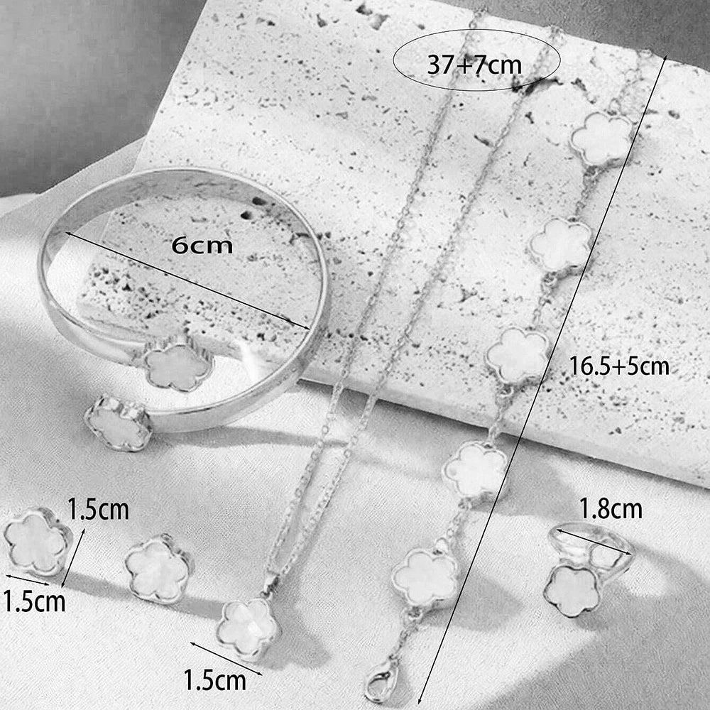 5pcs Lucky Five-petal Flower Women's Jewelry Set, Fashion Flower Bracelet + Necklace + Earrings + Bracelet + Ring, Birthday, Ann Jewelry Precision