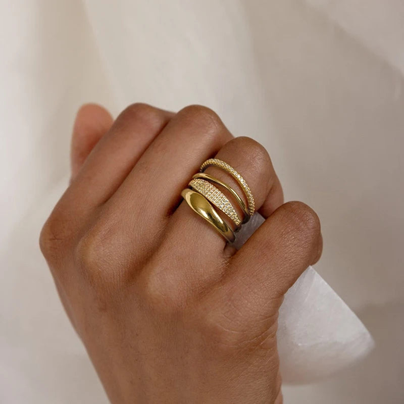 Huitan Trendy 4Pcs Set of Rings for Women Gold Color/Silver Color Jewelry Precision