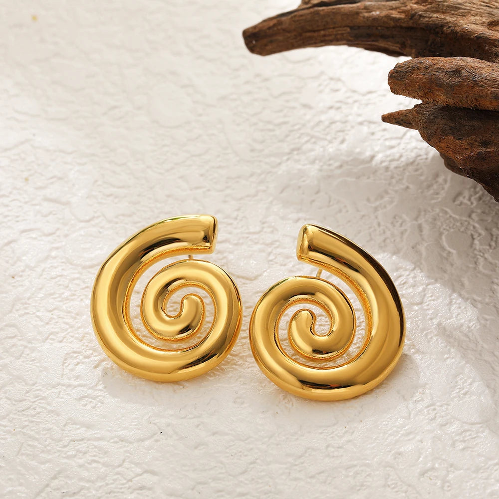 Gold Plated Texture Snail Conch Shell Earrings for Women Jewelry Precision