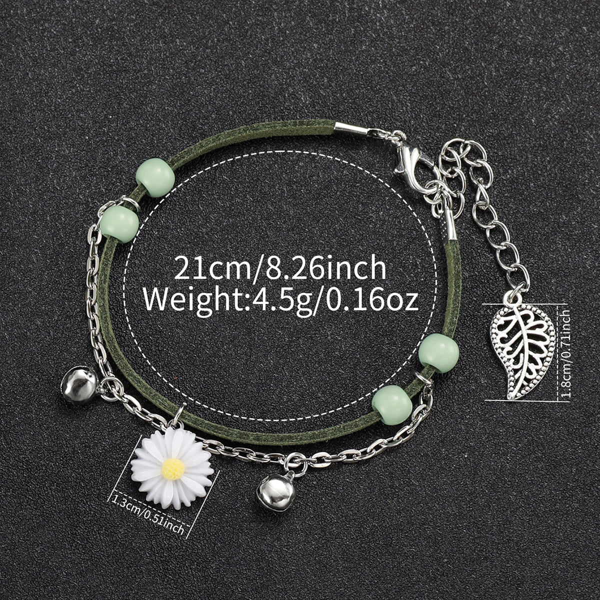 4PCS/Set  Fashion Green PU Leather Strap Flower Quartz Watch with  Bracelet (Box not Included) Jewelry Precision