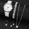 5PCS/Set Fashion Small Dial Women Watches Diamond Jewelry Set Casual Female Leather Band Quartz Wrist Watch（Without Box） Jewelry Precision