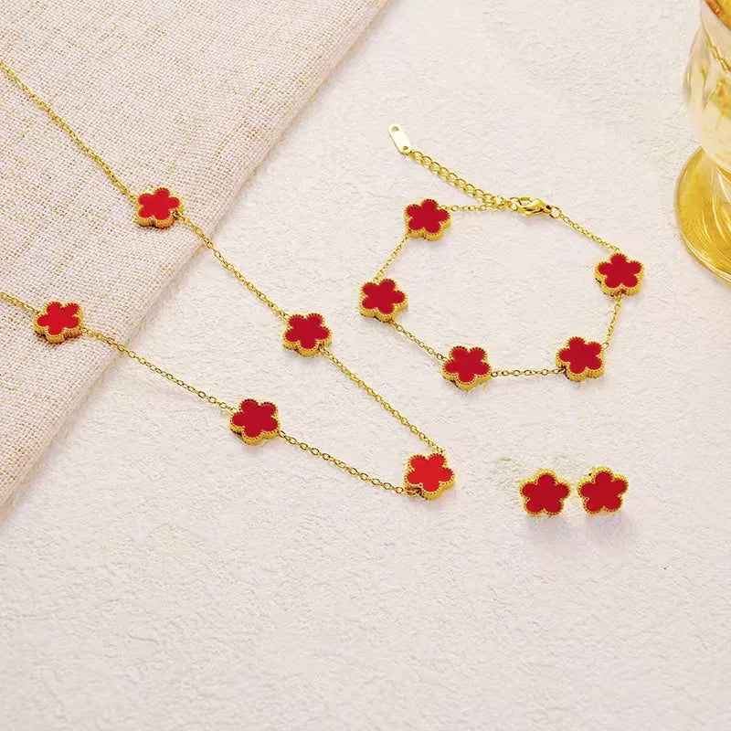 3-Piece Set of Plum Blossom Five-Leaf Flower Necklace Bracelet Women's Gift Jewelry Set for Parties Jewelry Precision