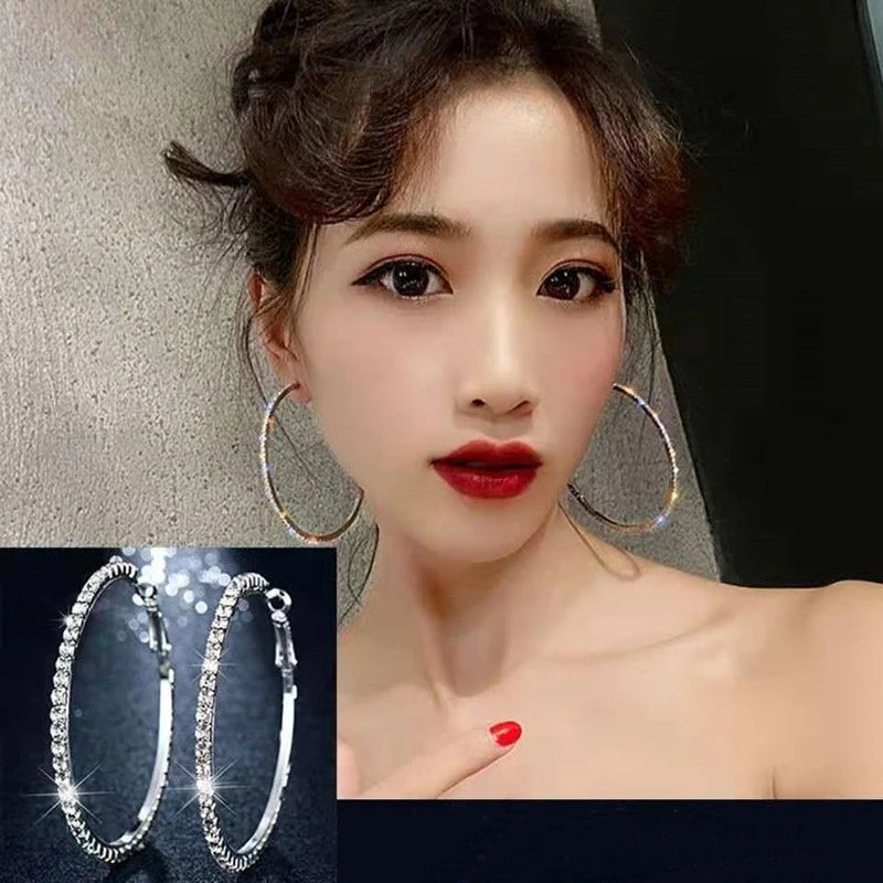 30-80mm Big Hoop Earrings For Women Girls Circle Crystal Jewelry Precision