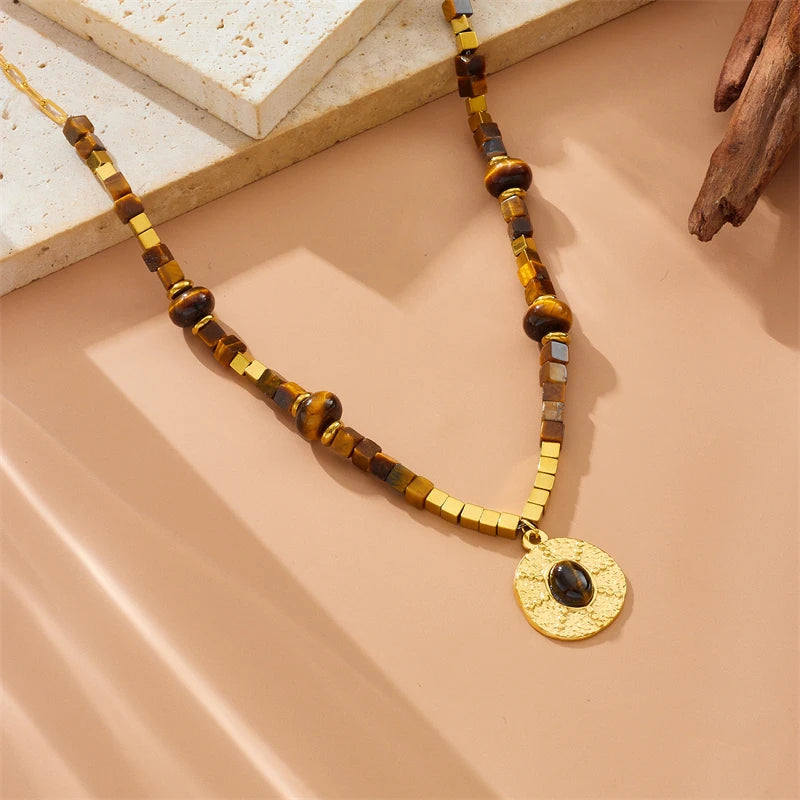 DIEYURO 316L Stainless Steel Square Beaded  Necklace For Women Jewelry Precision