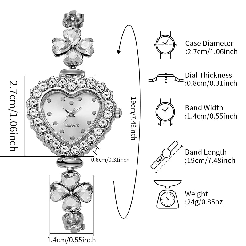 Fashion Heart Dial Women Watch Flower Bracelet Ladies Quartz Watches Clock Jewelry Precision