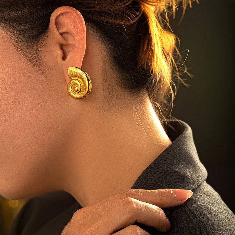 Gold Plated Texture Snail Conch Shell Earrings for Women Jewelry Precision